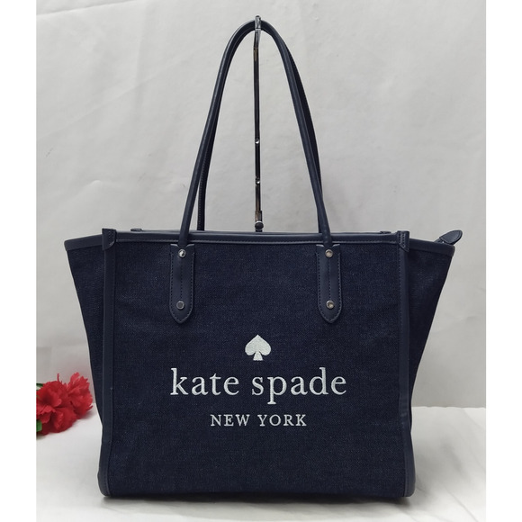 Kate Spade New York Blue Denim Double Handles Tote Bag - Picture 2 of 15